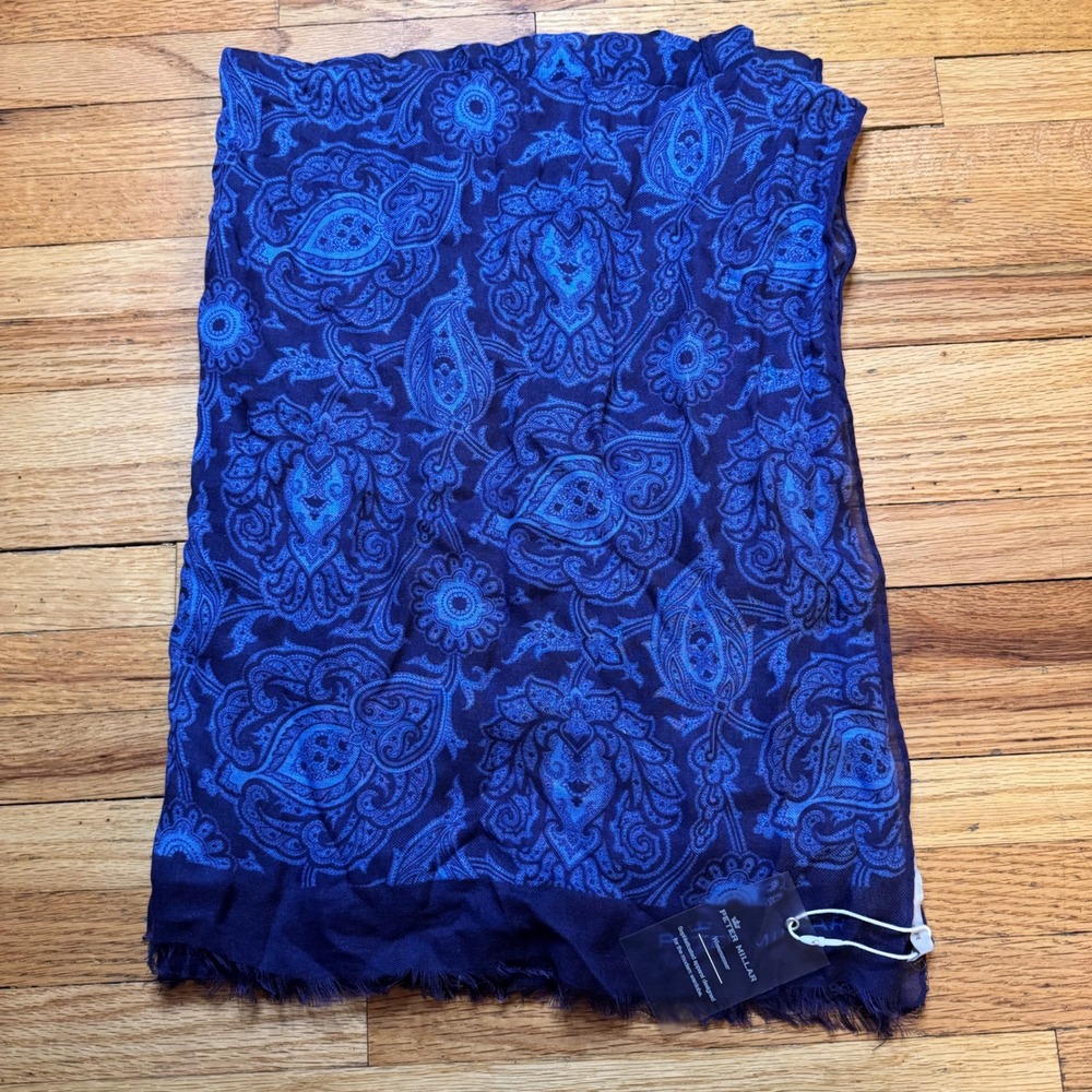Peter Millar Scarf Womens Blue Paisley Modal Cashmere Blend Made in Italy NWT